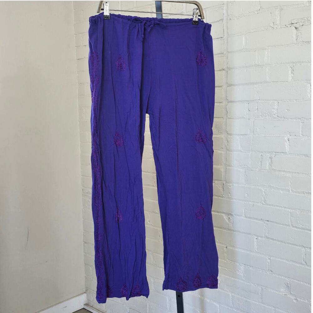 Whimsigoth Purple Embroidered Wide Leg Palazzo Pants┃Bohemian Beach Festival